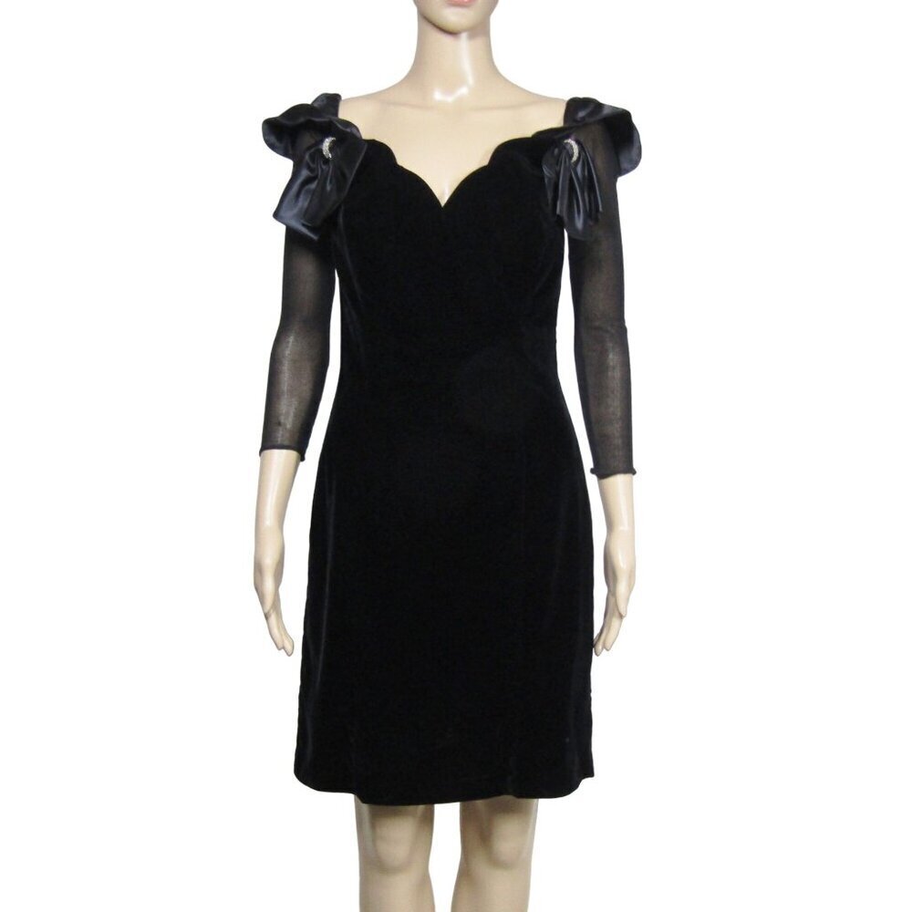 VTG Black VELVET Bow Party WHIMSIGOTH Climax Okada Prom Witchy Fairy Dress S